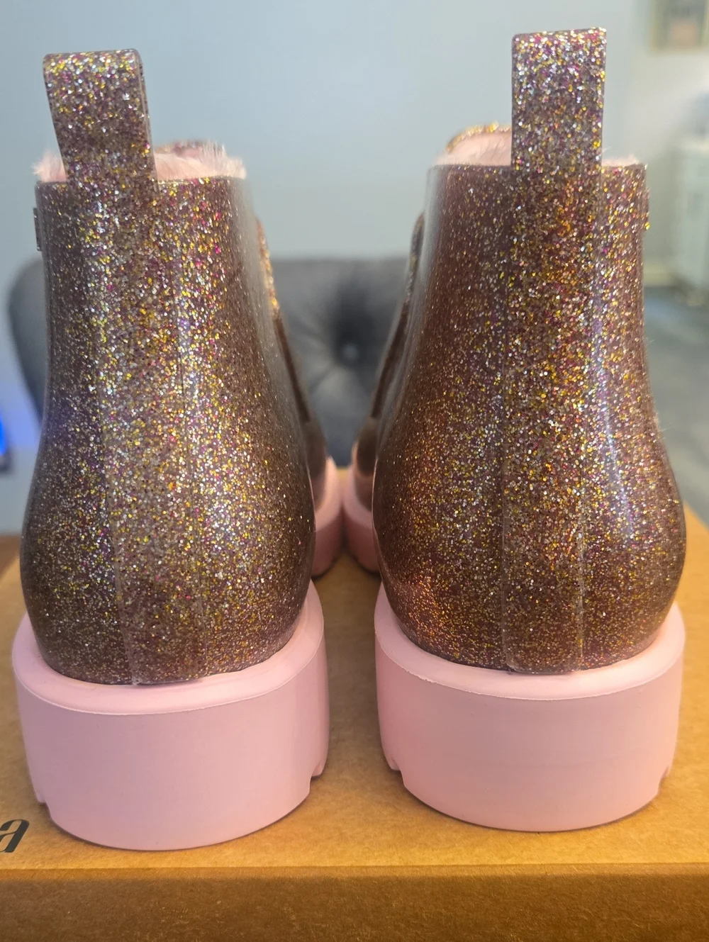 Nib Mini Melissa Multicolor Glitter Chelsea Waterproof Boots Size 3